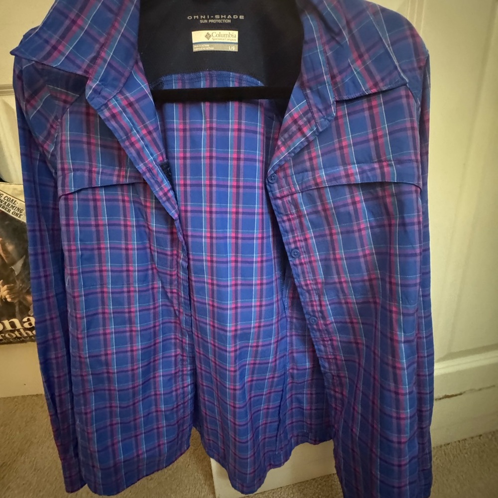 Columbia Blue and Pink Plaid Shirt